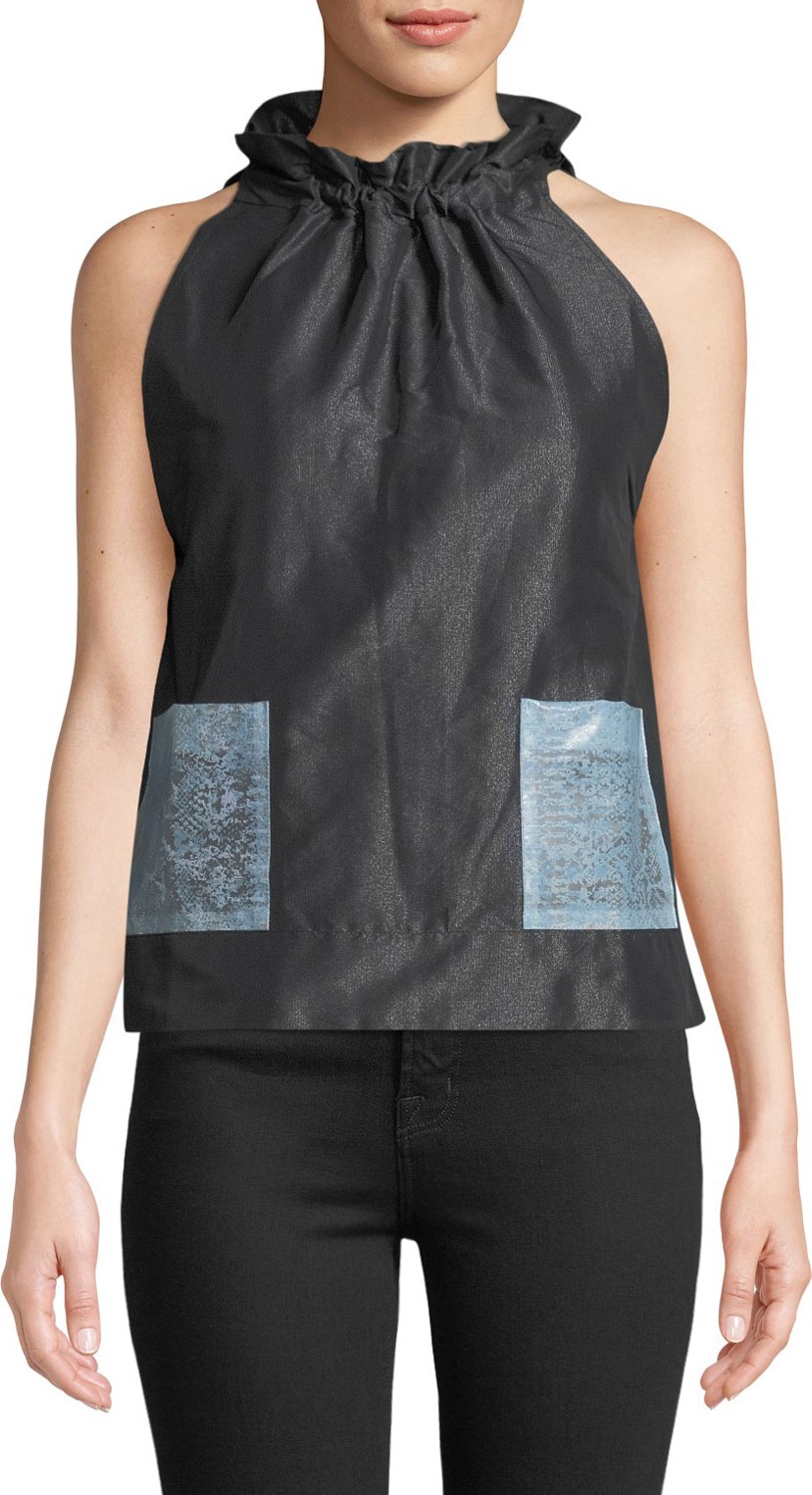 Paskal Sleeveless Tie-Neck A-Line Pocket Blouse