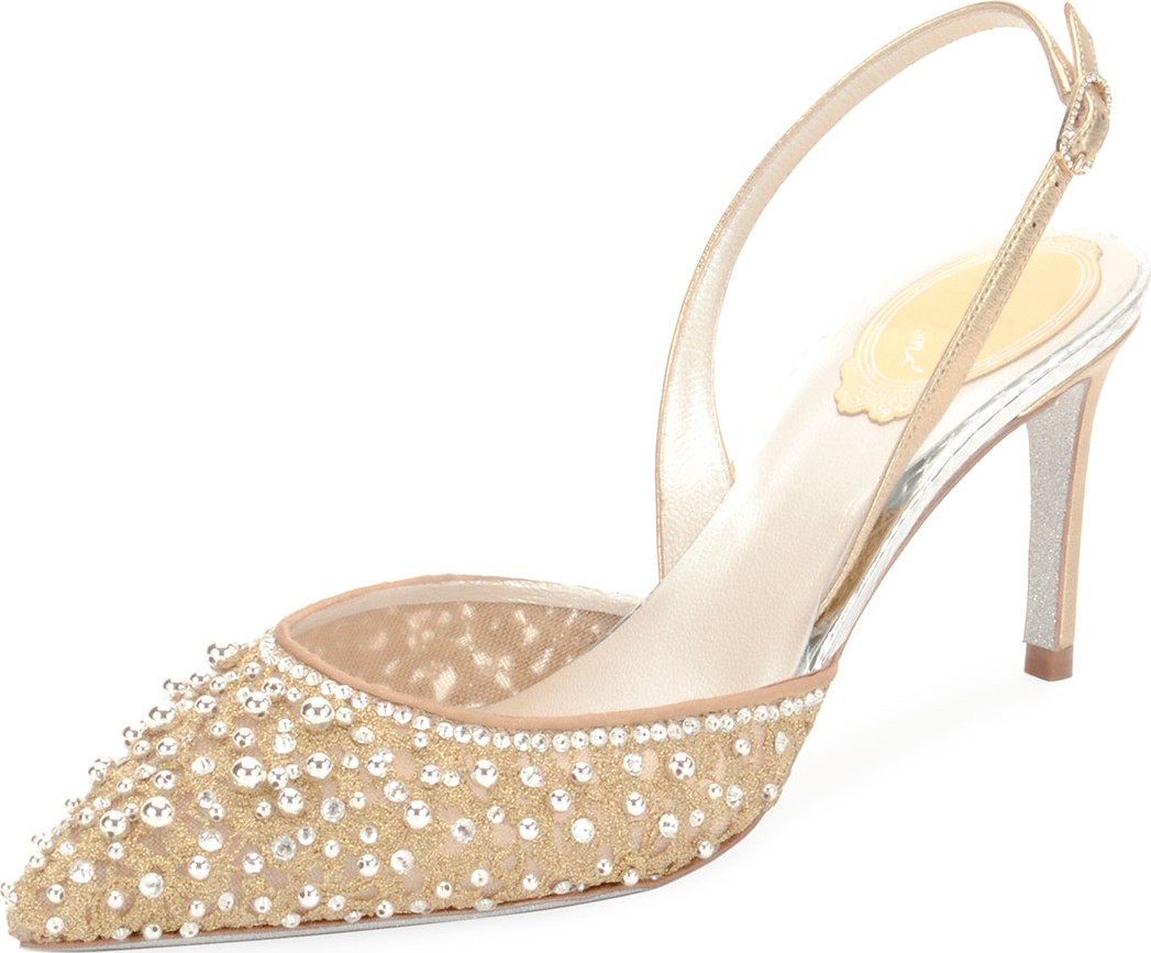 Rene Caovilla Embellished Lace Slingback Pumps