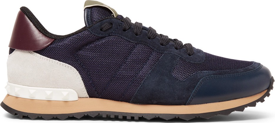 Valentino Valentino Garavani Rockrunner Mesh, Leather and Suede Sneakers