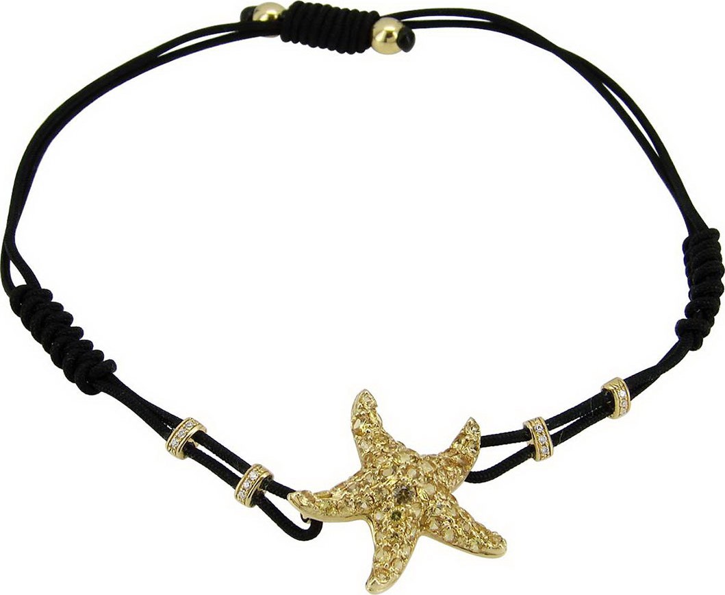 Pippo Perez Pull-Cord Bracelet with Sapphire Starfish in 18K Yellow Gold