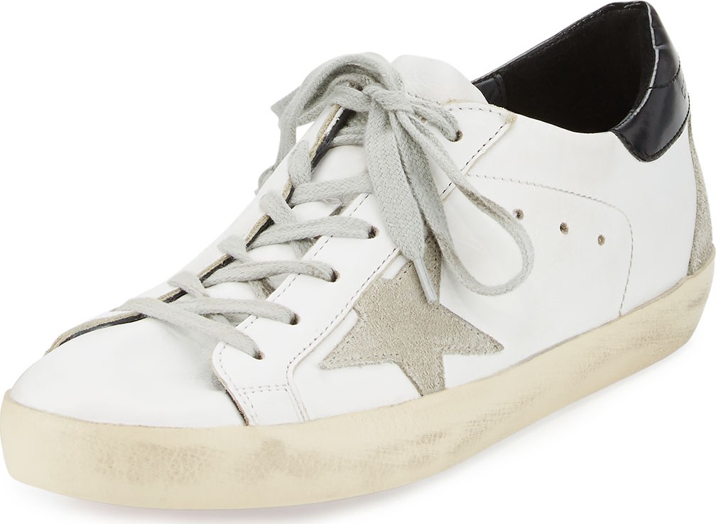 Golden Goose Deluxe Brand Distressed Leather Sneakers  White Pattern