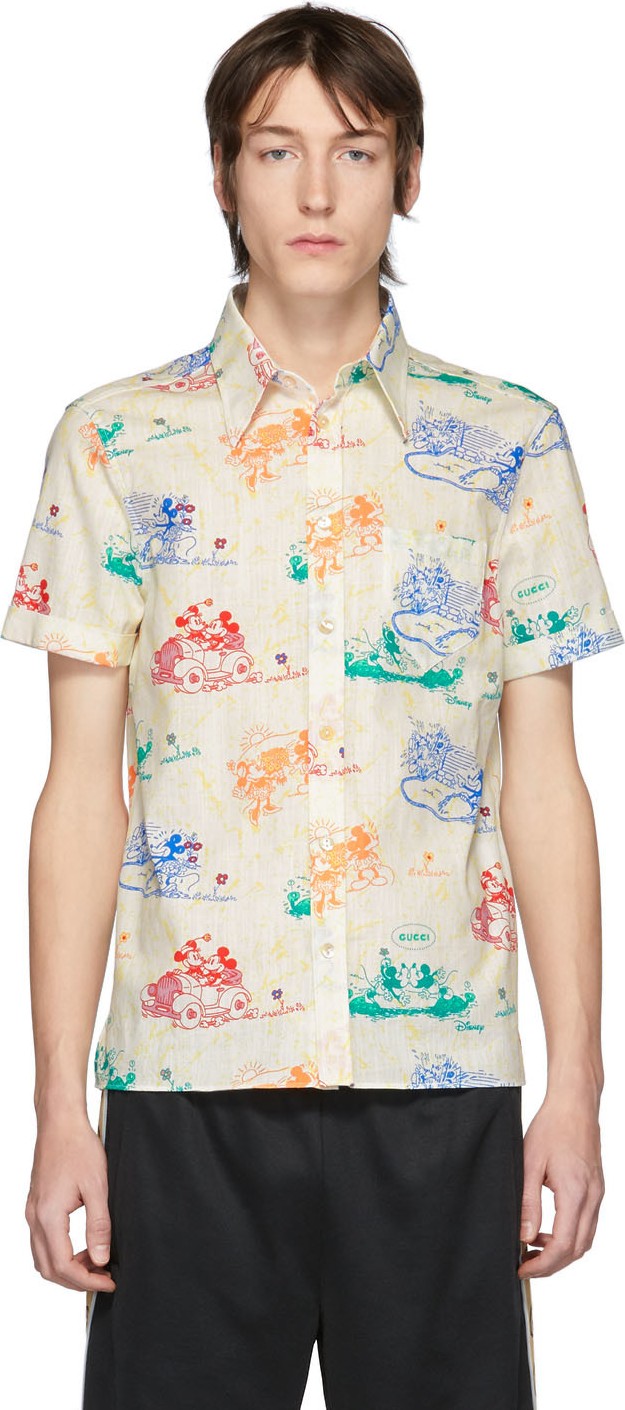 Gucci Off-White & Multicolor Disney Edition Mouse Short Sleeve Shirt