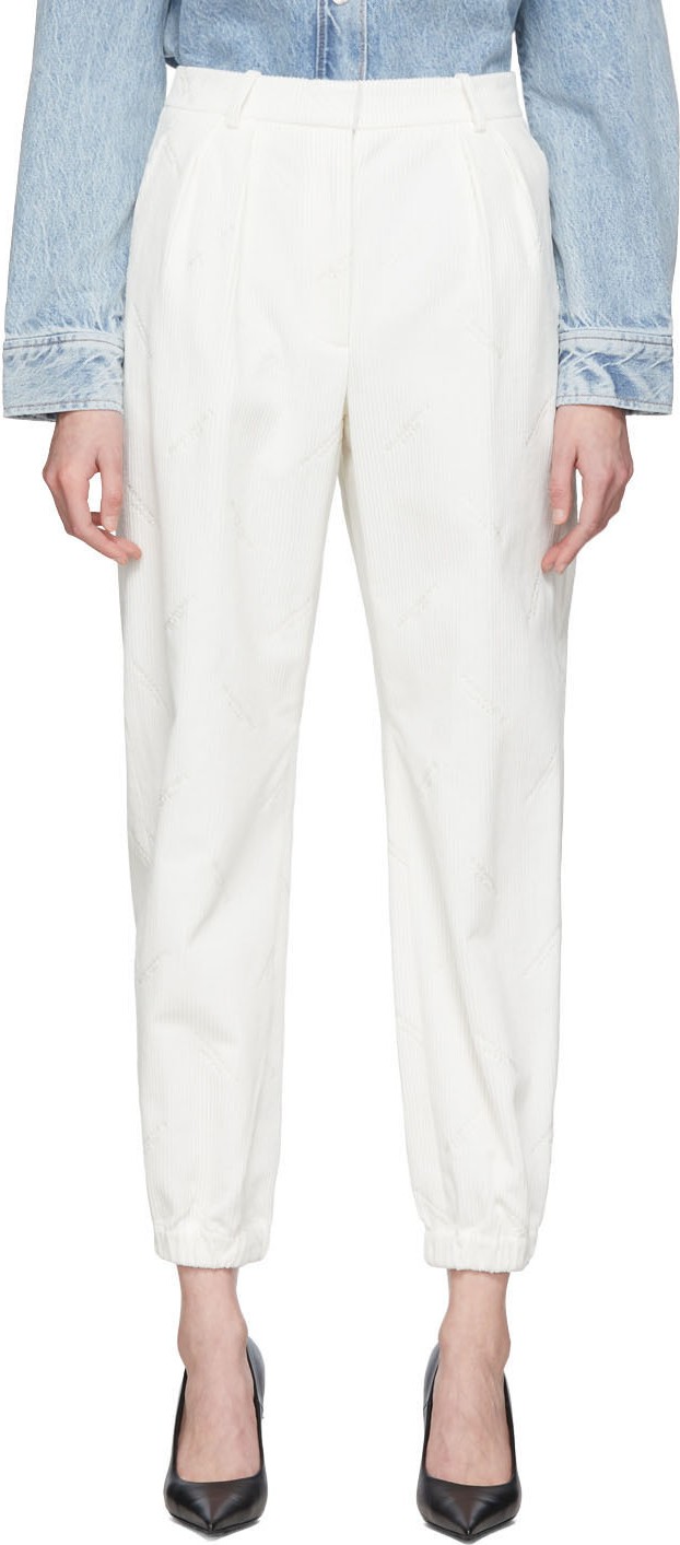 Alexander Wang White Corduroy Embroidered Sweatpant Trousers