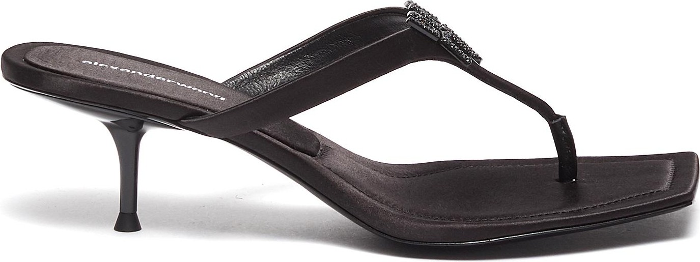 Alexander Wang Bianca crystal logo satin thong heeled sandals