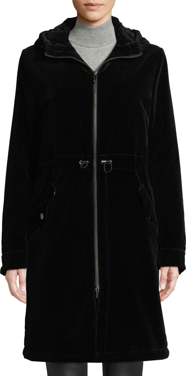 Jane Post Long Velvet Parka Coat w/ Hood