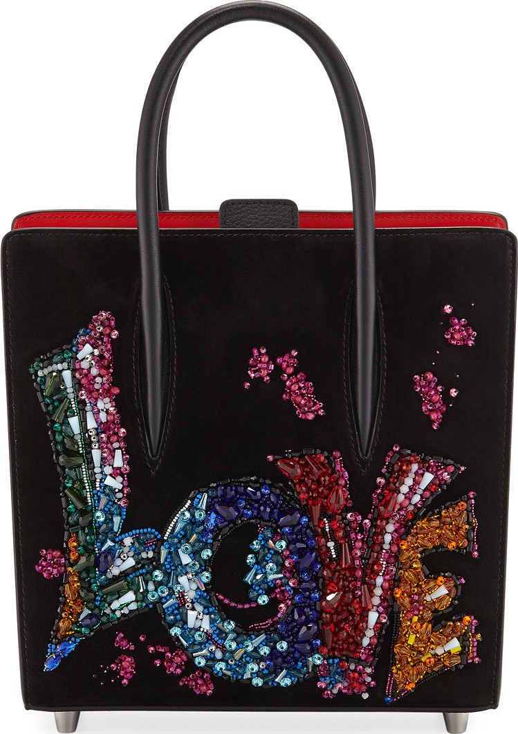 Christian Louboutin Paloma Small Love Embroidered Suede Tote Bag