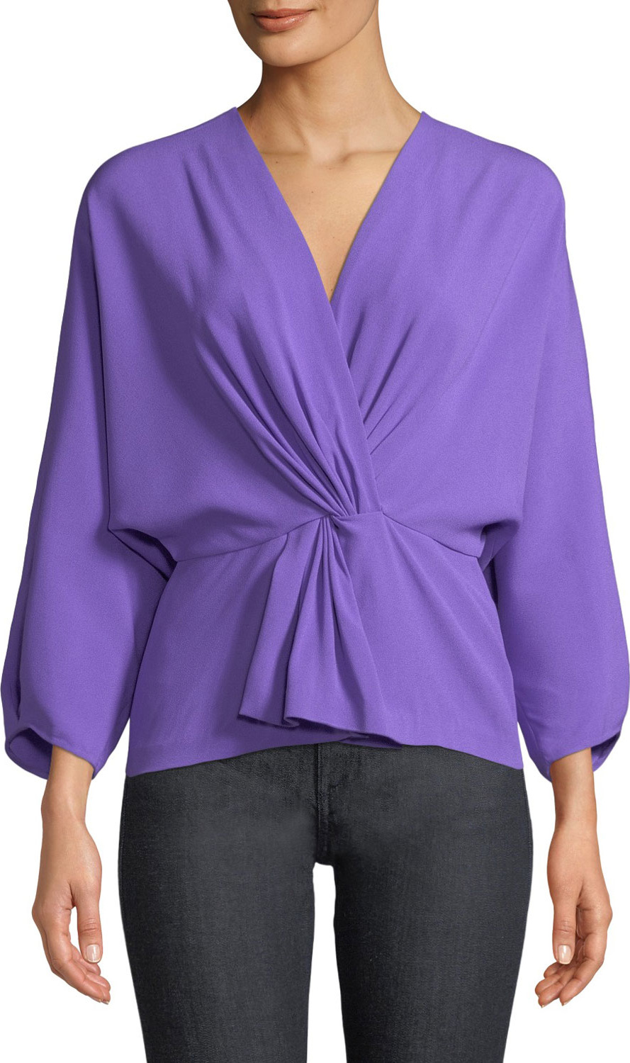 DIANE von FURSTENBERG Crepe Twist-Front Long-Sleeve Wrap Top