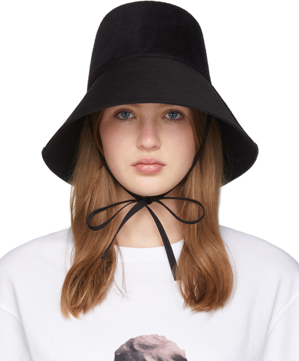Valentino Black Felt Chin Tie Bucket Hat