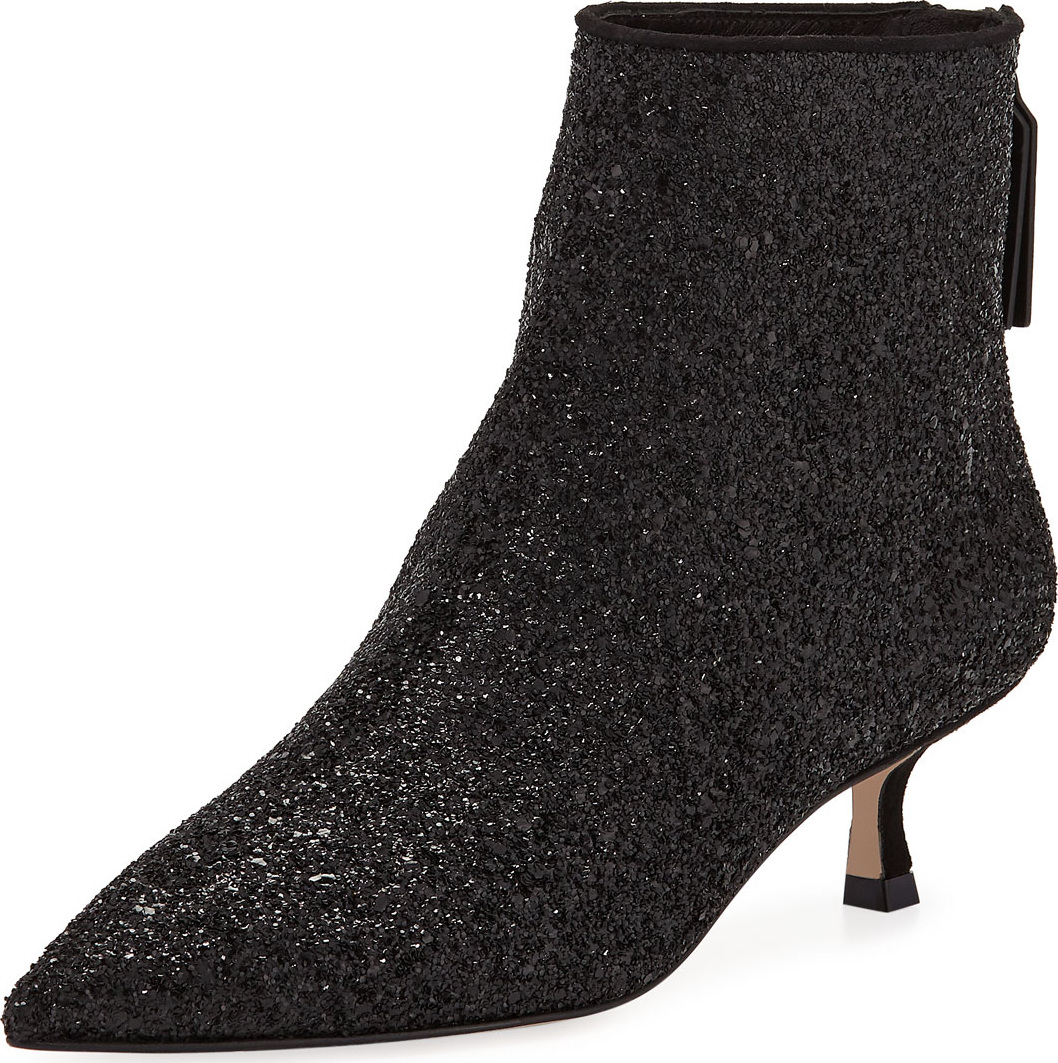 Stuart Weitzman Juniper Glitter Kitten-Heel Booties