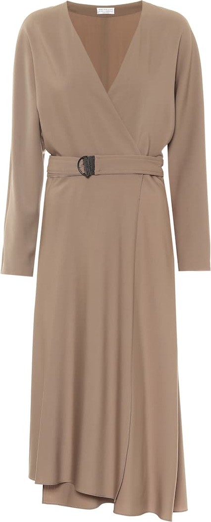 Brunello Cucinelli Asymmetric stretch-wool midi dress