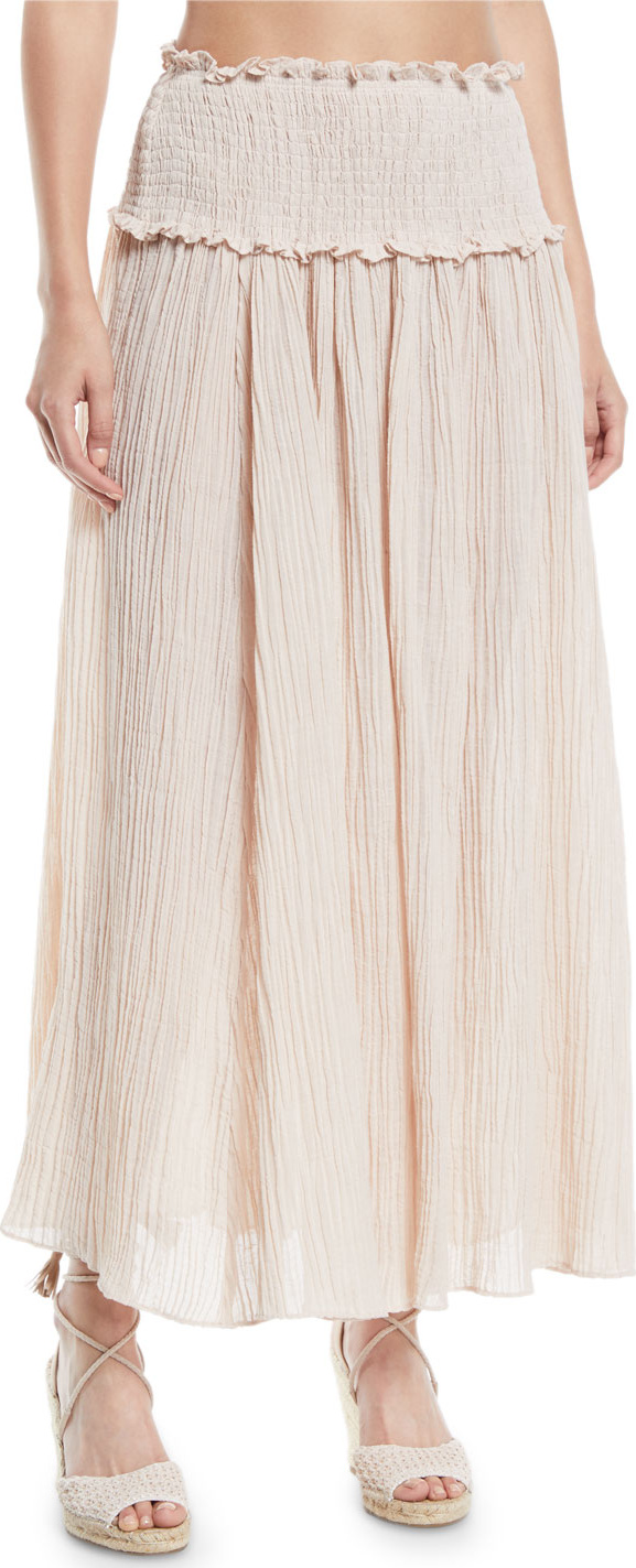 Zimmermann Bayou Smocked-Waist Shirred Maxi Skirt
