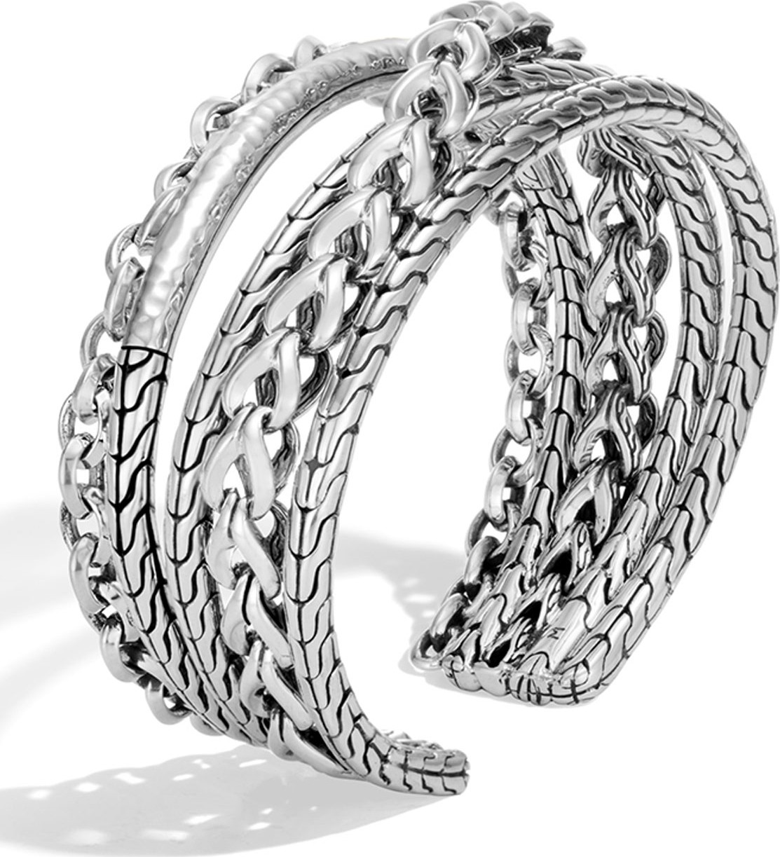 John Hardy Asli Classic Chain Link & Hammered Flex Cuff, Size S-M