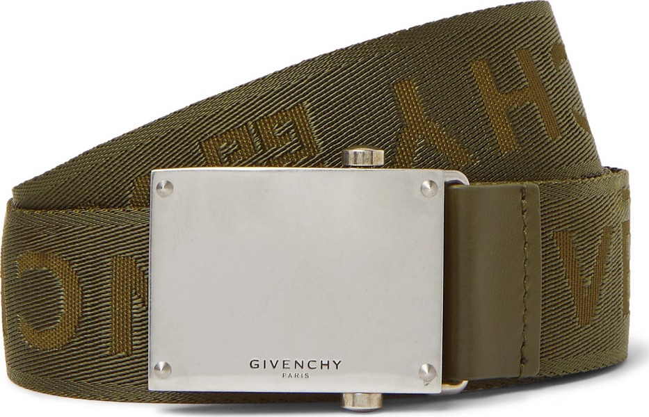 Givenchy 3.5cm Army-Green Leather-Trimmed Logo-Jacquard Webbing Belt