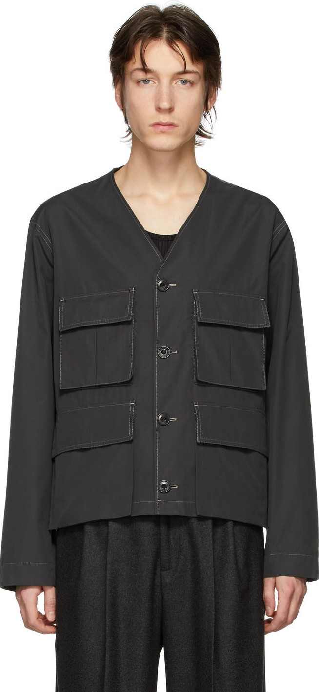 Lemaire Black Poplin V-Neck Jacket