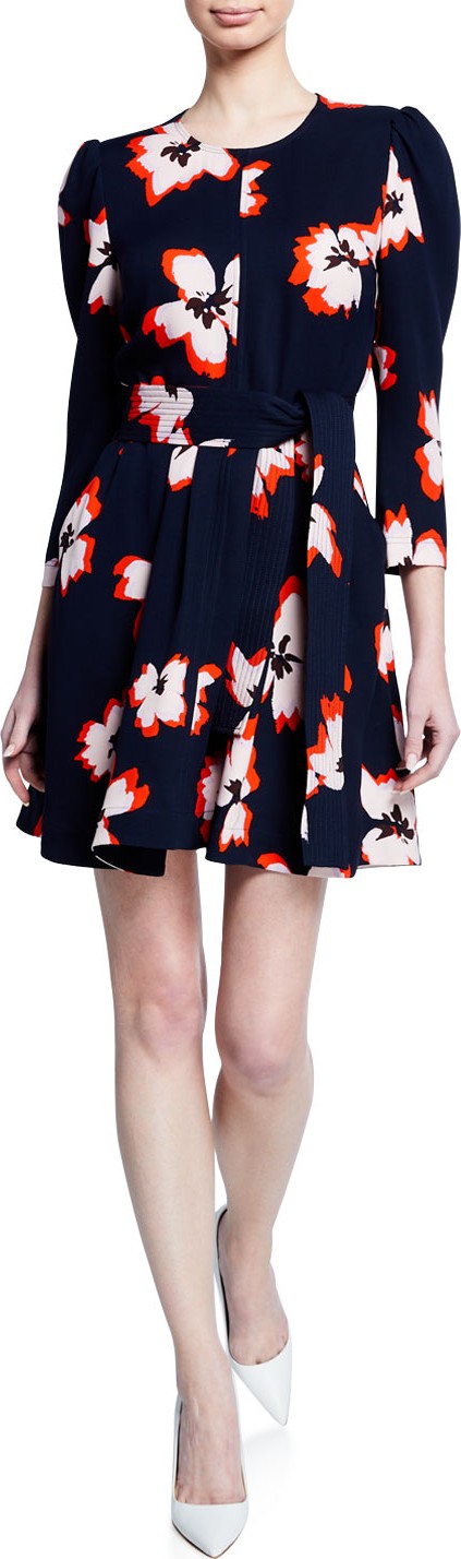 A.L.C. Stella Floral Silk 3/4-Sleeve Short Dress