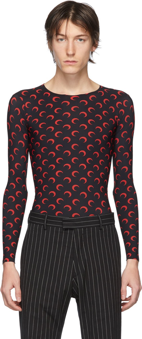 Marine Serre SSENSE Exclusive Black & Red Moon Allover Long Sleeve T-Shirt