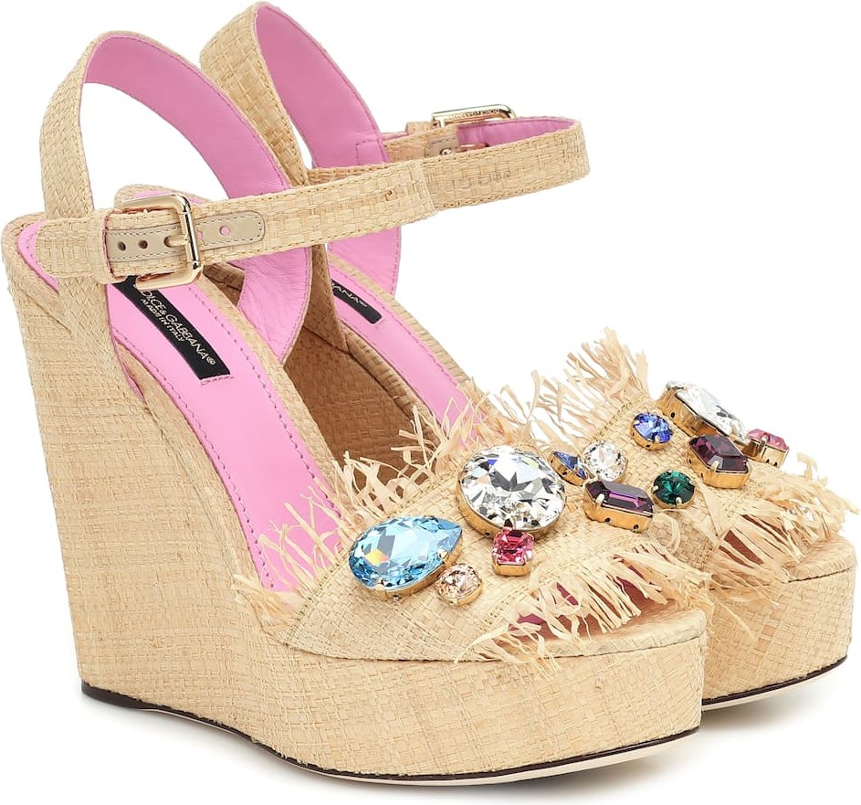 Dolce & Gabbana Crystal-embellished raffia wedges