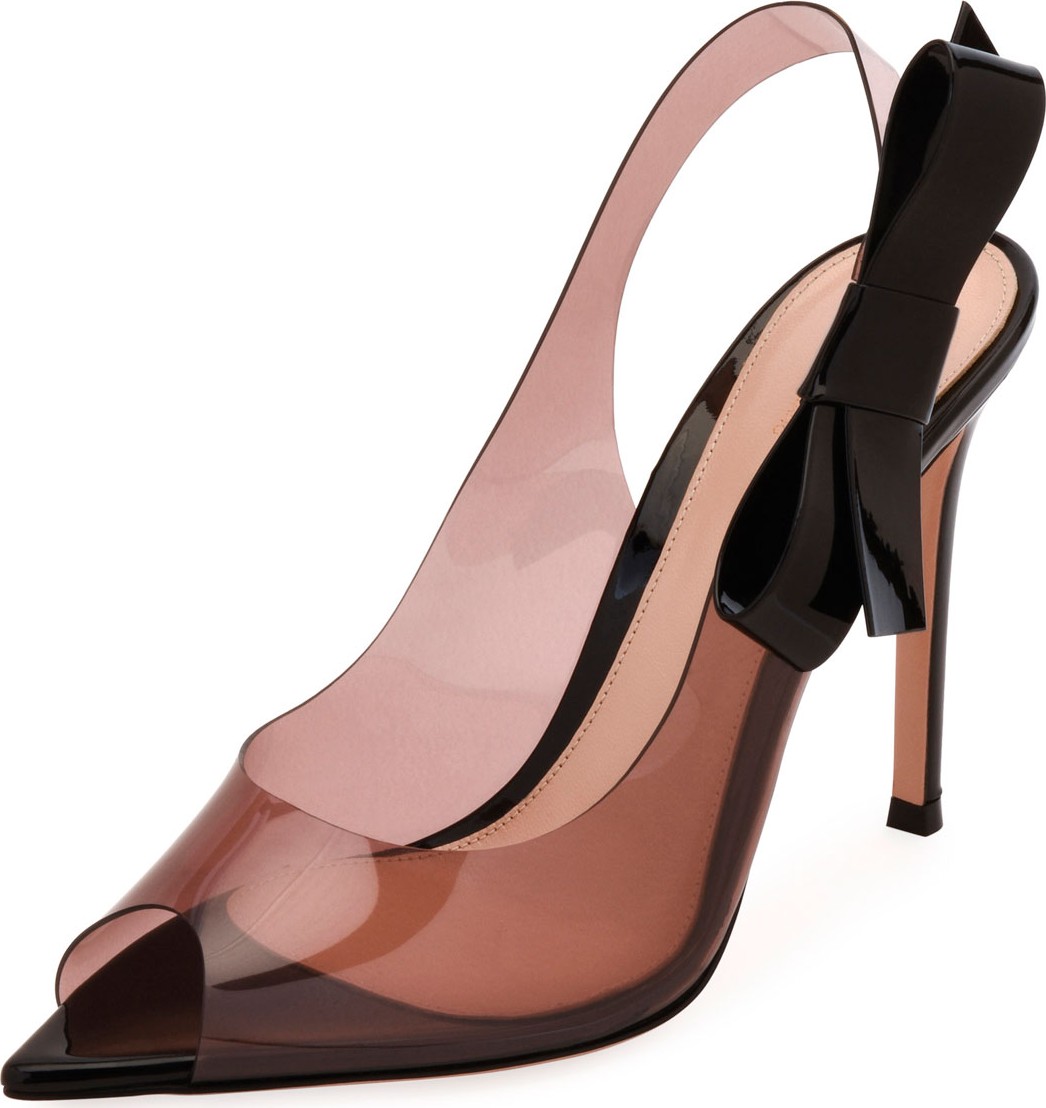 Gianvito Rossi Peep-Toe Plexi Slingback Pumps with Bow