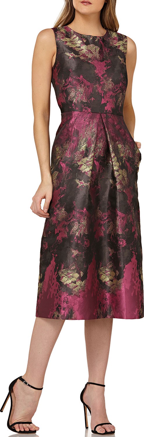 Kay Unger Abstract-Print Sleeveless Cocktail Dress with Inverted Box Pleat