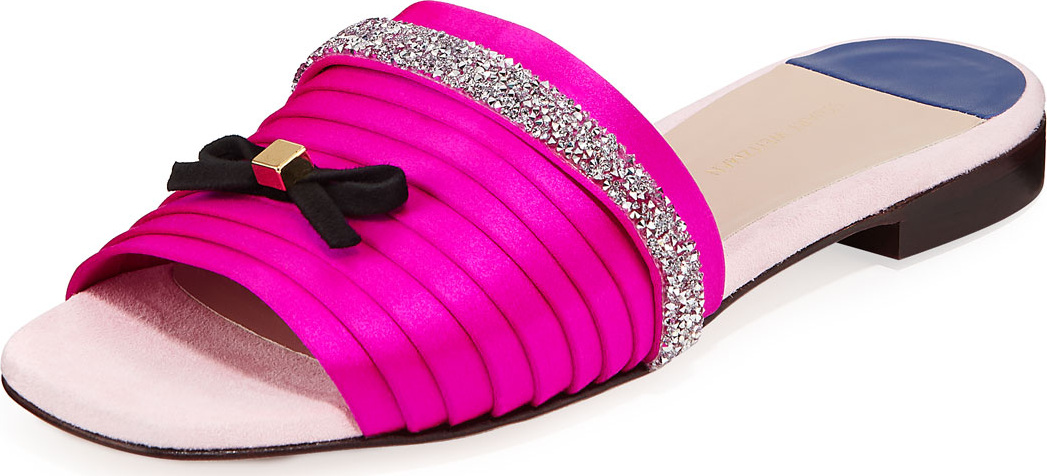 Stuart Weitzman Bizy Crystal Satin Flat Slide Sandals
