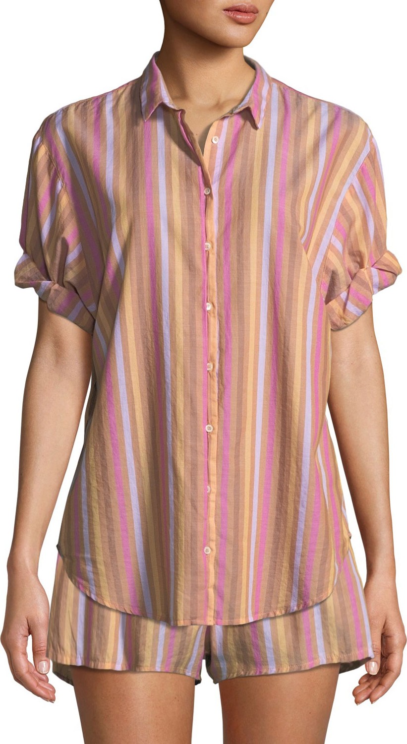 Xirena Channing Striped Short-Sleeve Lounge Shirt