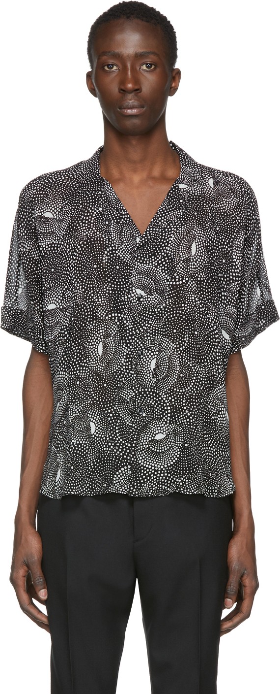 Saint Laurent Black Dotted Spiral Georgette Shirt