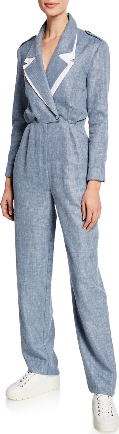 Carolina Ritzler Katia Double-Collar Linen/Wool Jumpsuit