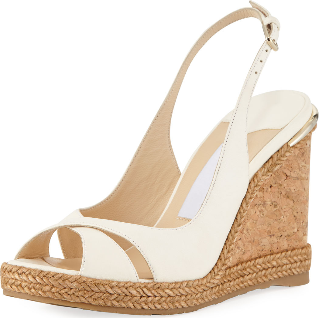 Jimmy Choo Amely 105mm Leather Cork Wedge Sandal