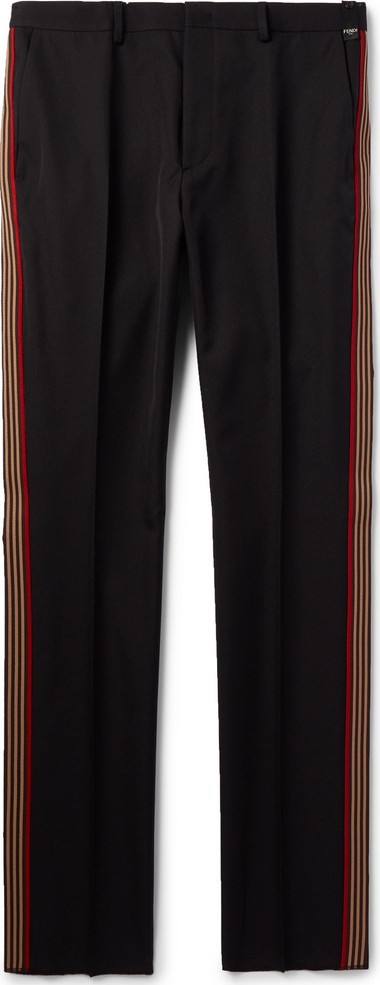 Fendi Black Slim-Fit Webbing-Trimmed Tech-Twill Trousers