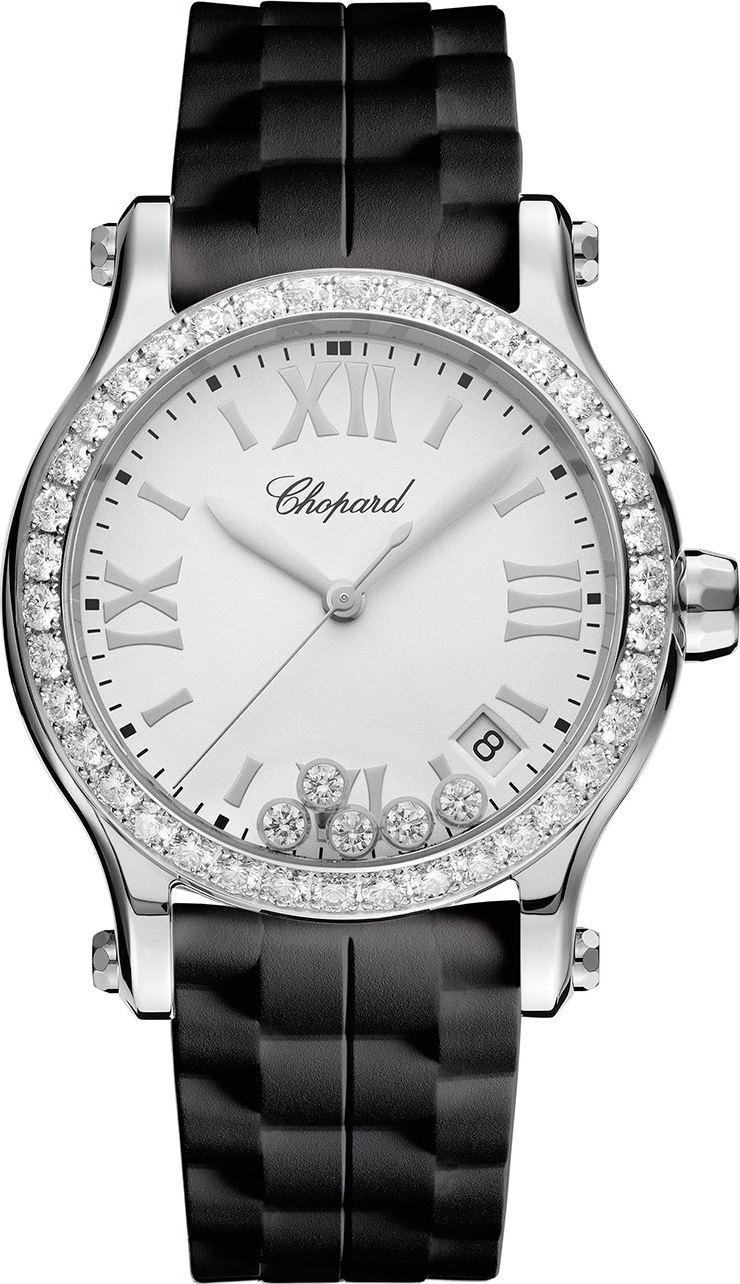 Chopard 36 mm Happy Sport Medium Stainless Steel Watch with Diamonds