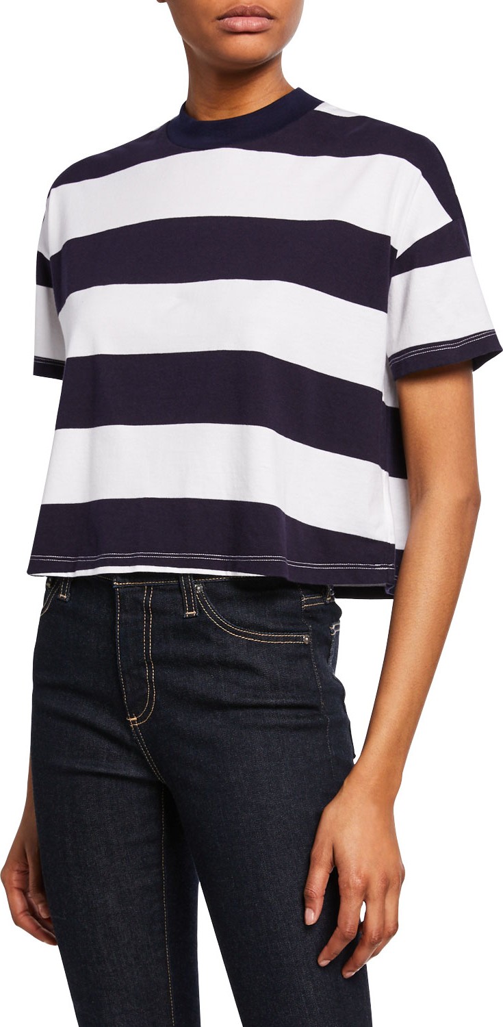 AG Jeans Drew Striped Crewneck Short-Sleeve Cropped Tee