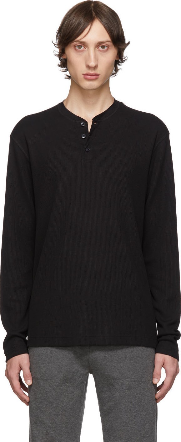 Z Zegna Black Waffle Knit Henley