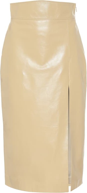 Gucci High-rise leather midi skirt