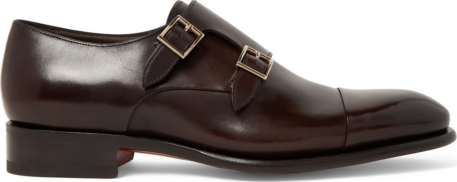 Santoni Cap-Toe Leather Monk-Strap Shoes