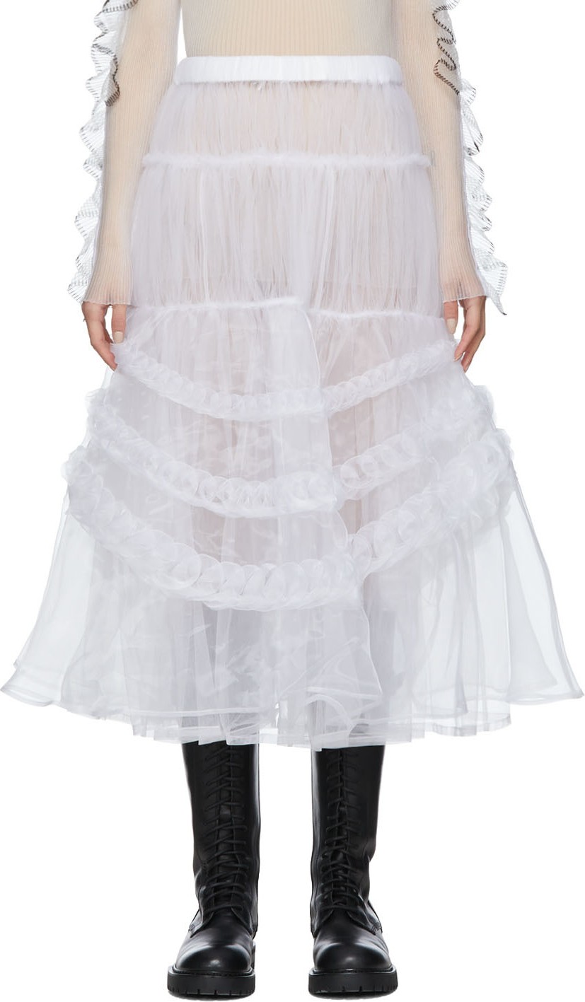 Noir Kei Ninomiya White Organdy Embroidery Skirt