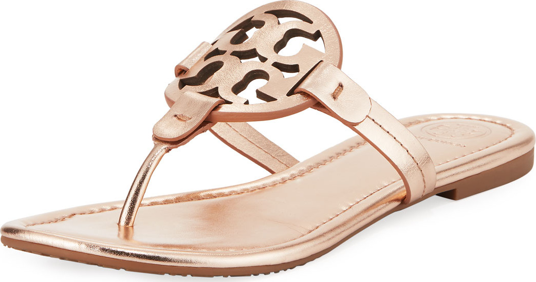 Tory Burch Miller Medallion Metallic Leather Flat Slide Sandal