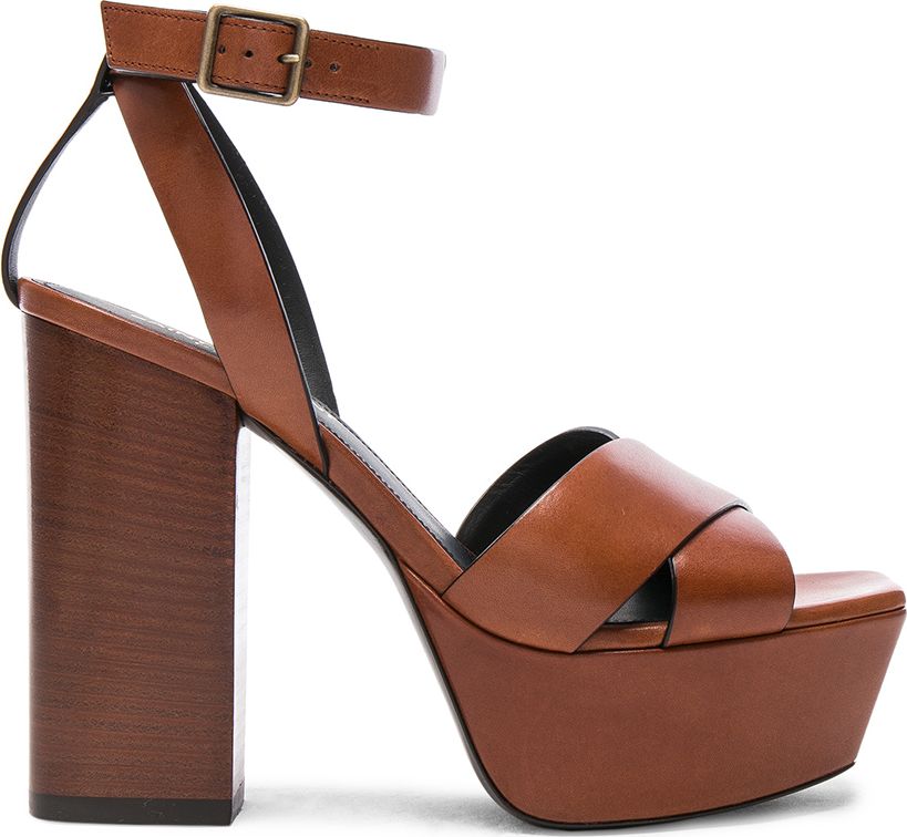 Saint Laurent Leather Farrah Cross Strap Platform Sandals