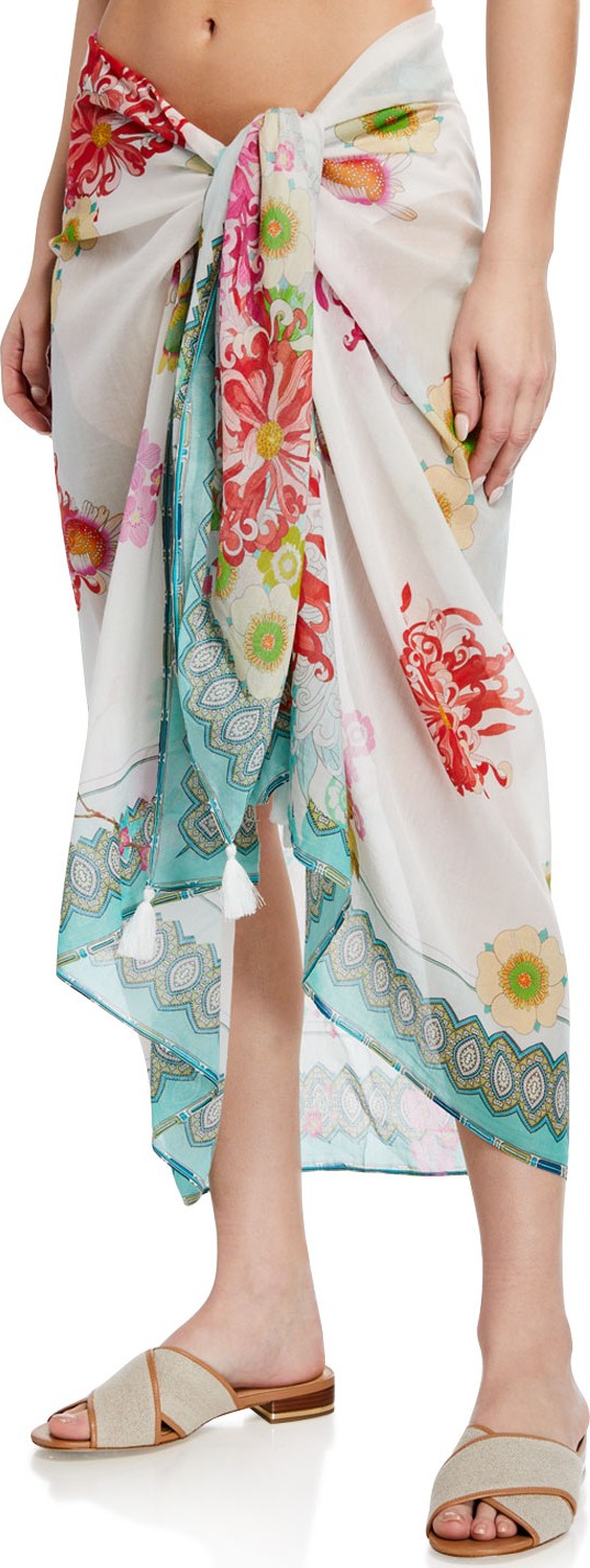 Johnny Was Emilia Printed Cotton-Silk Sarong Coverup
