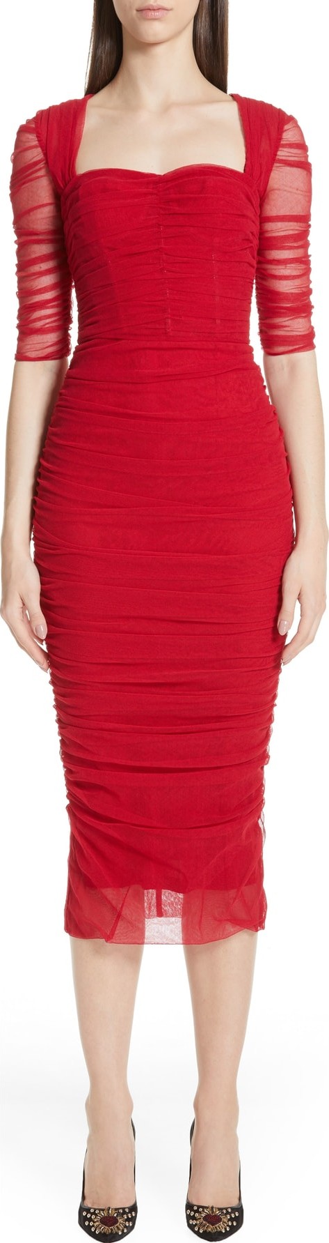 Dolce & Gabbana Ruched Tulle Body-Con Dress