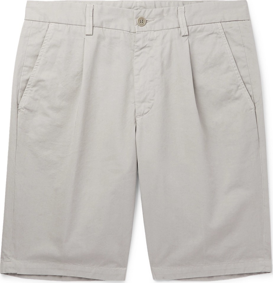Aspesi Slim-Fit Pleated Cotton-Twill Shorts