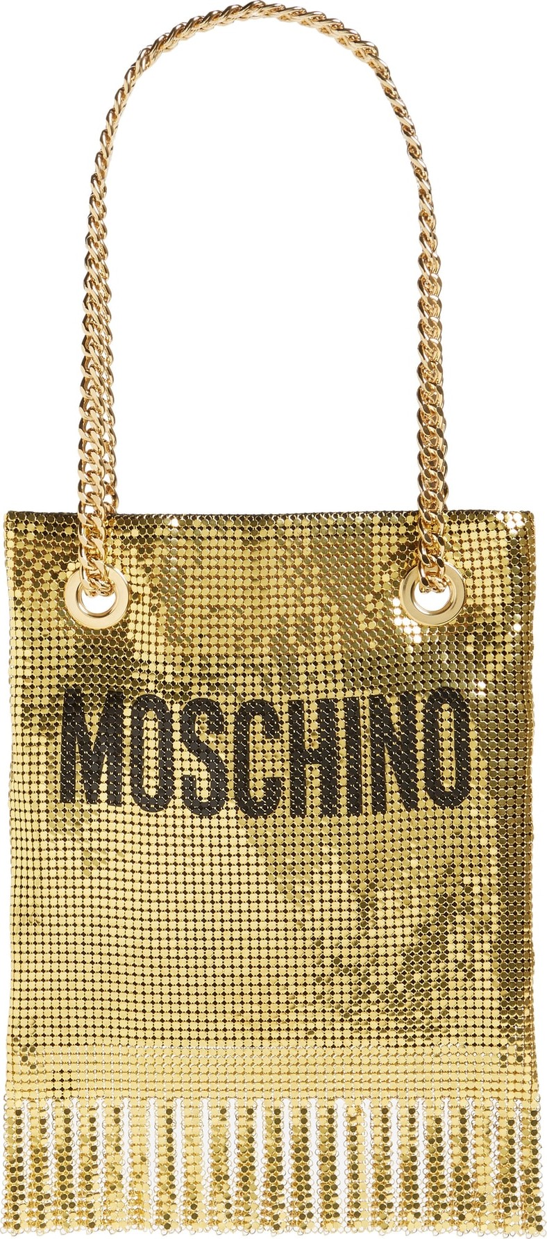 Moschino Logo Metallic Mesh Fringe Bag Moschino Logo Metallic Mesh Fringe Bag