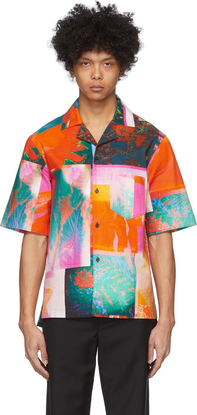 Acne Studios Pink & Orange Botanical Print Short Sleeve Shirt