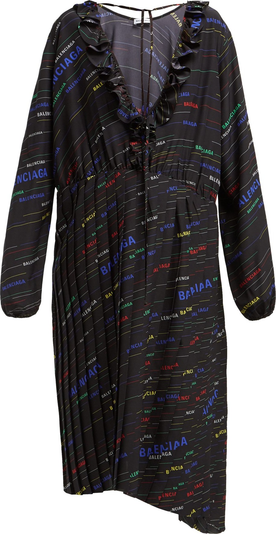 Balenciaga Logo-print pleated silk-crepe midi dress