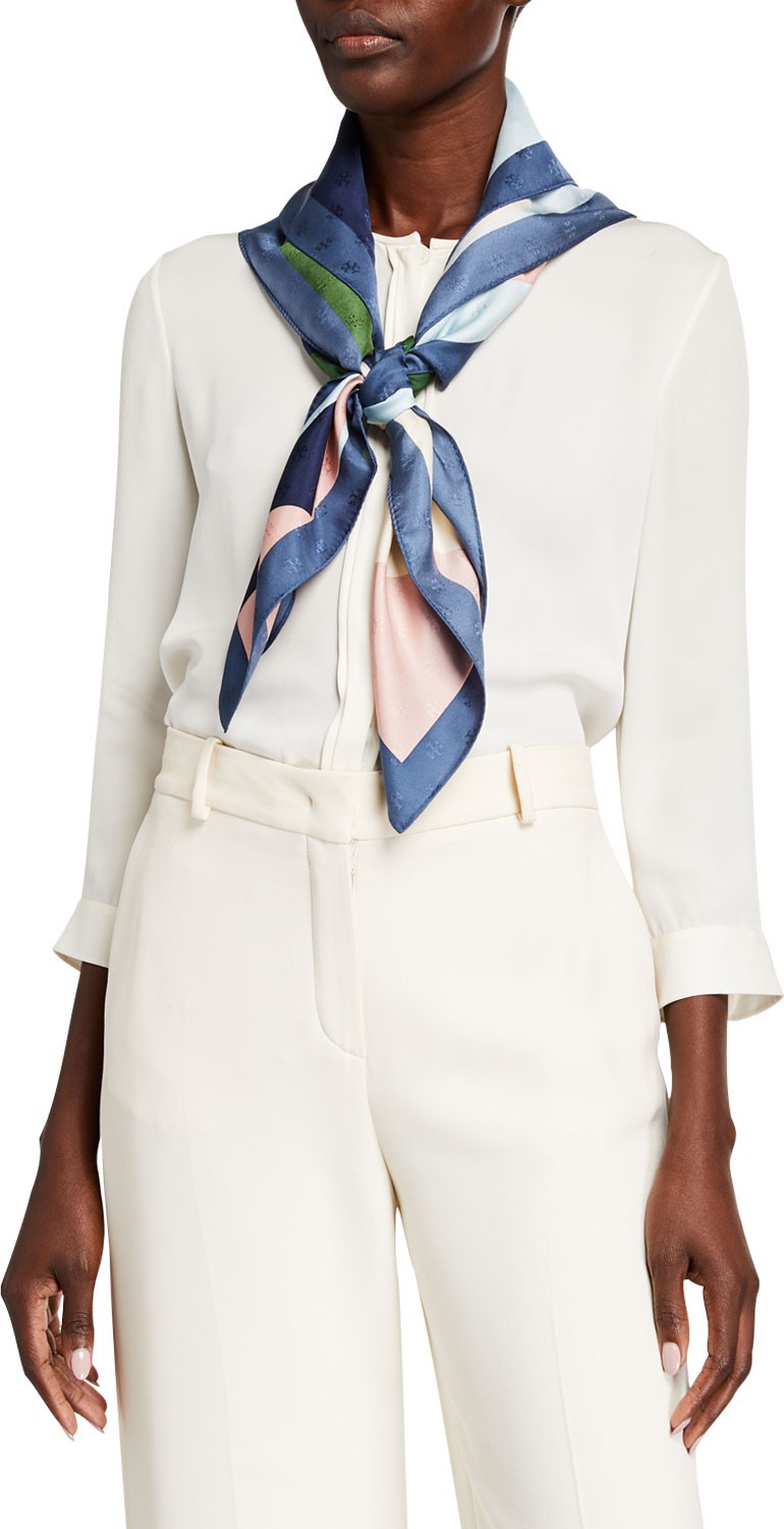 Tory Burch 3D Logo Jacquard Silk Twill Scarf