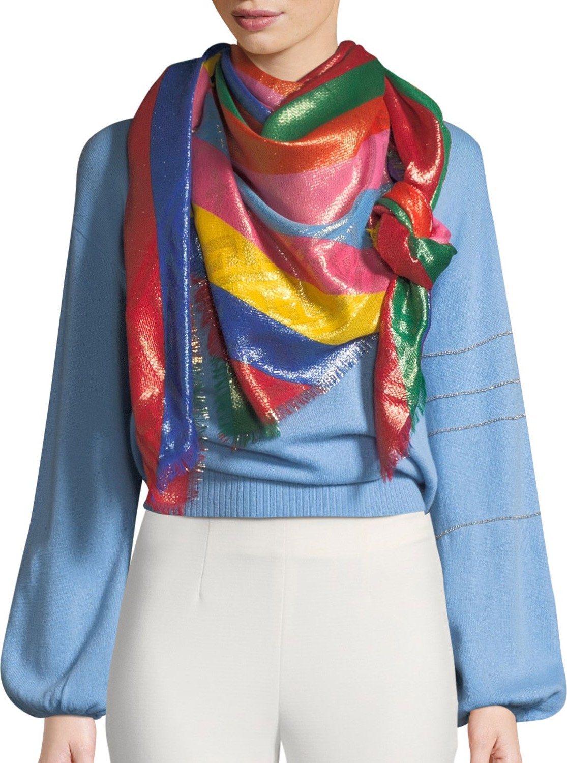 Gucci Multi-Gucci Rainbow Striped Shawl