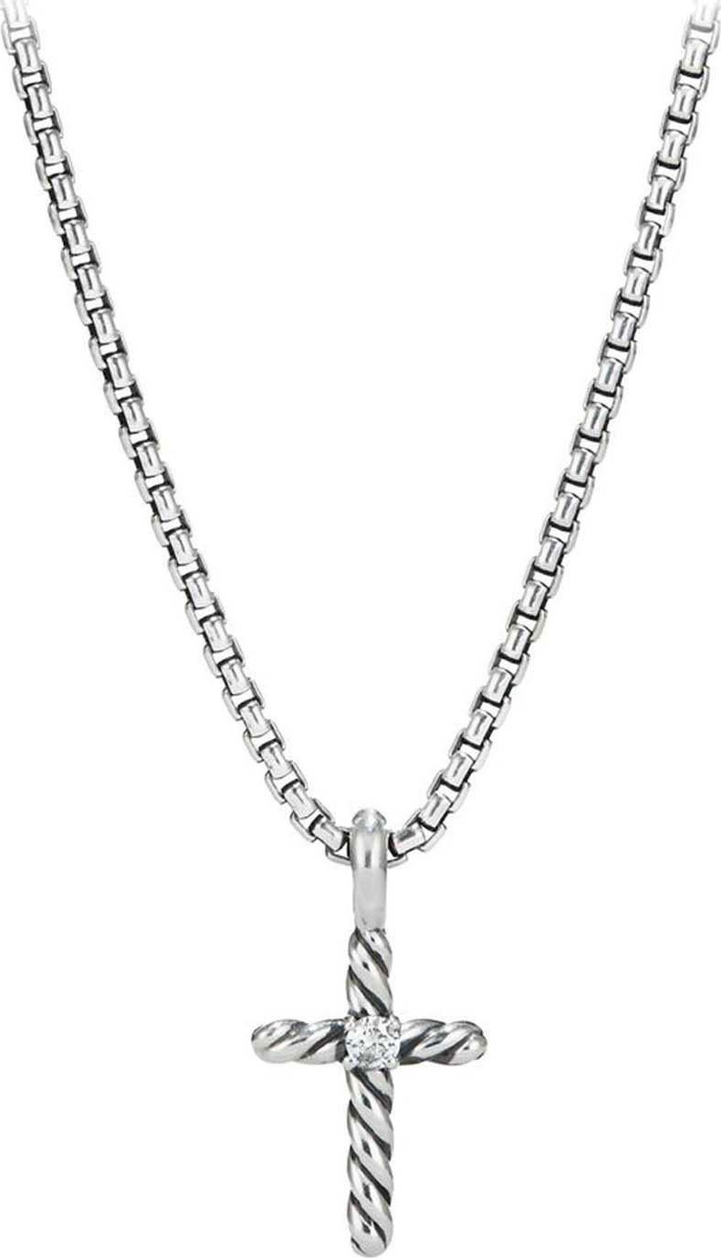 David Yurman Kid's Cable Collectibles® Silver Cross Necklace w/ Diamonds