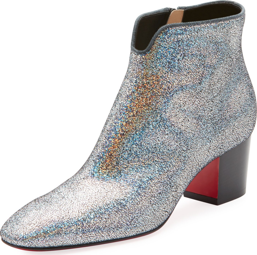 Christian Louboutin Disco 70s Low-Heel Glitter Red Sole Booties