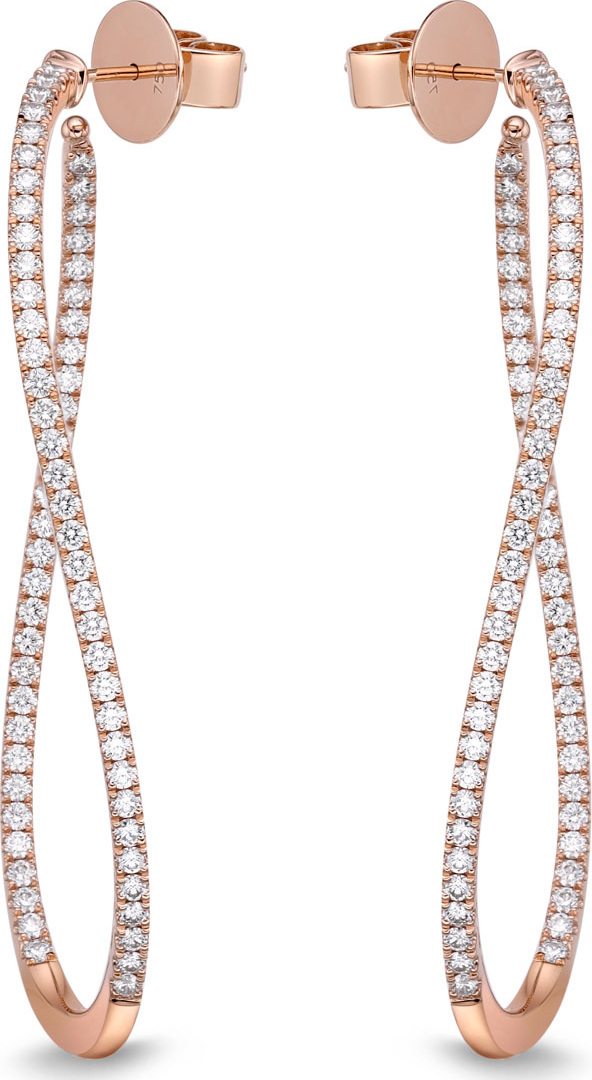 Memoire 18KRG Large Diamond Pave Twist Hoop Earrings