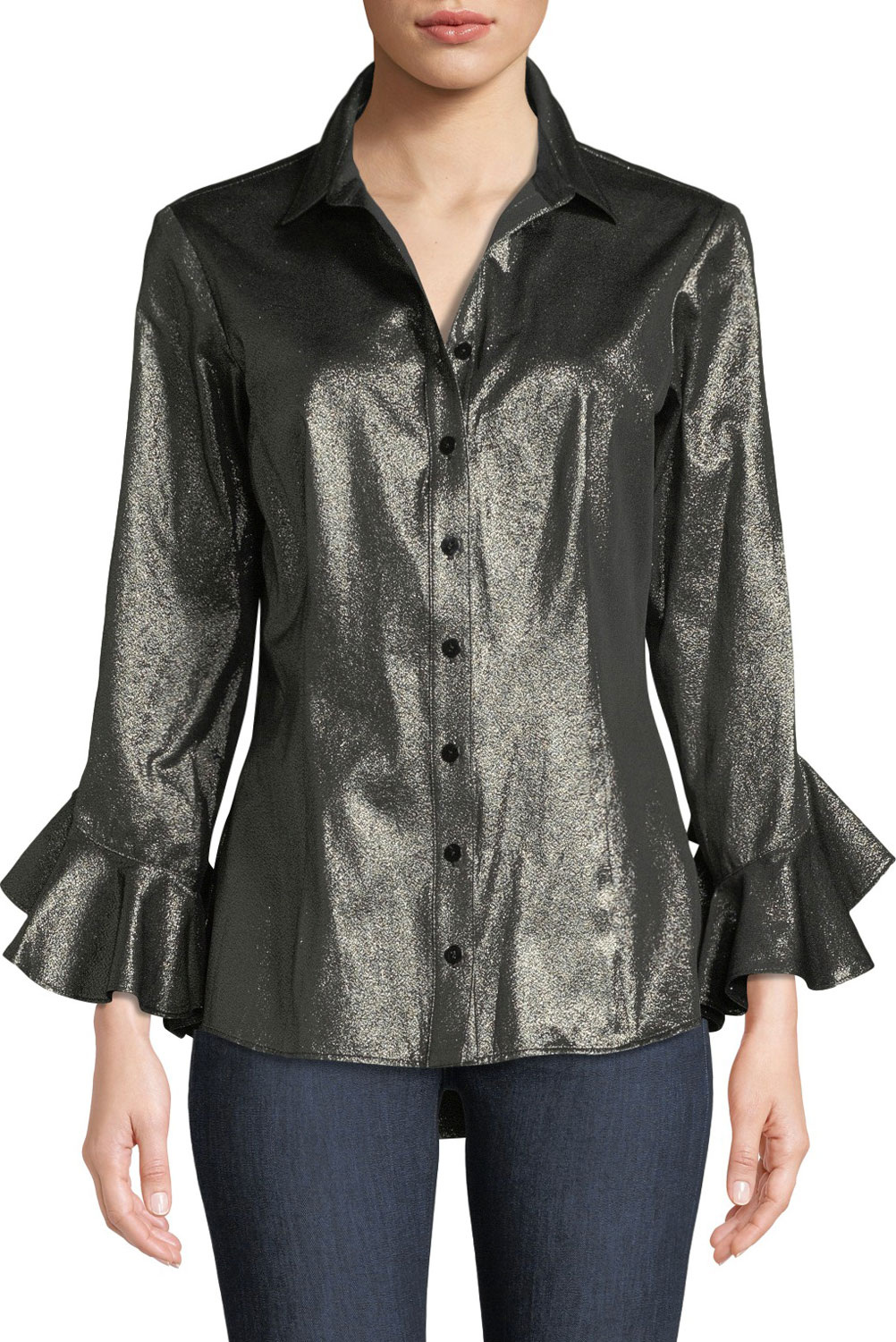 Finley Carmella Gold Rush Ruffle-Sleeve Shirt