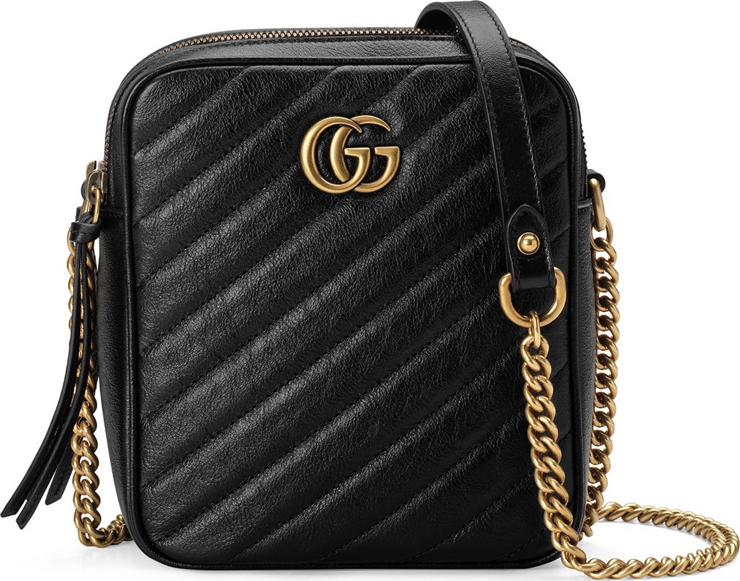 Gucci GG Marmont Tall Chevron Leather Crossbody Bag